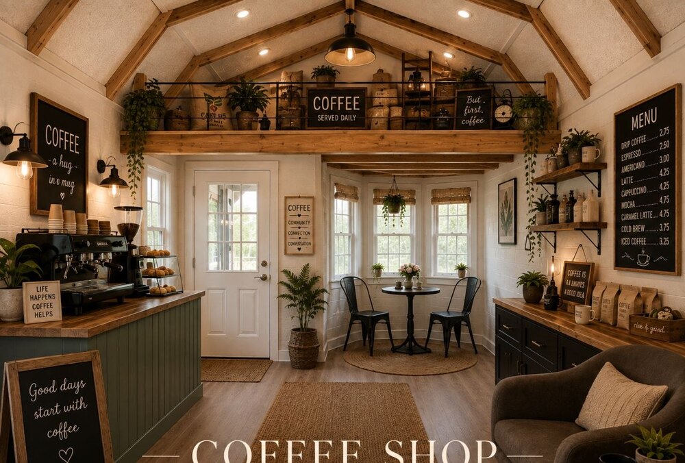 Coffee shop concept with espresso bar and seating nook