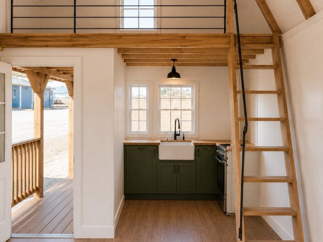 Design concept of the finished kitchen and loft, unfurnished