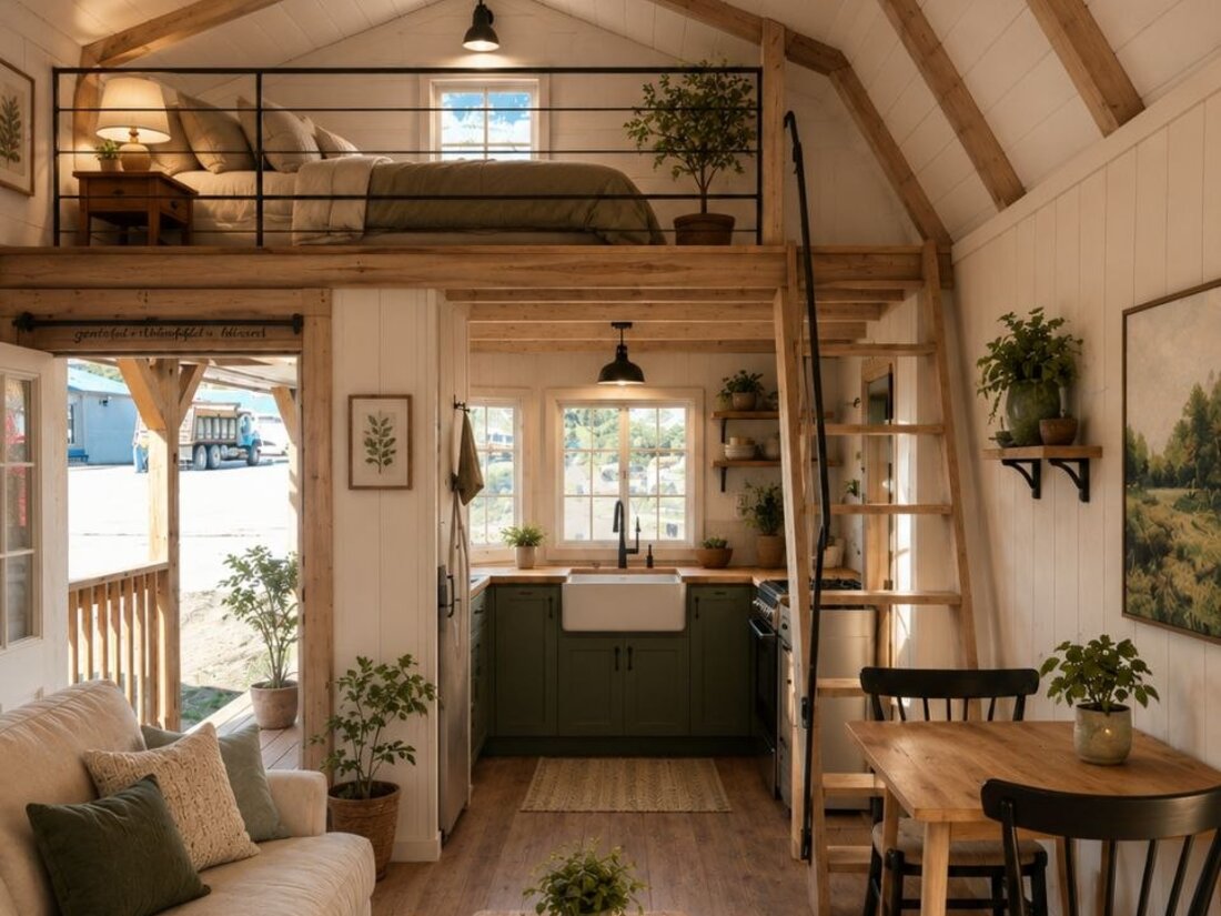 Furnished concept of the finished kitchen and loft