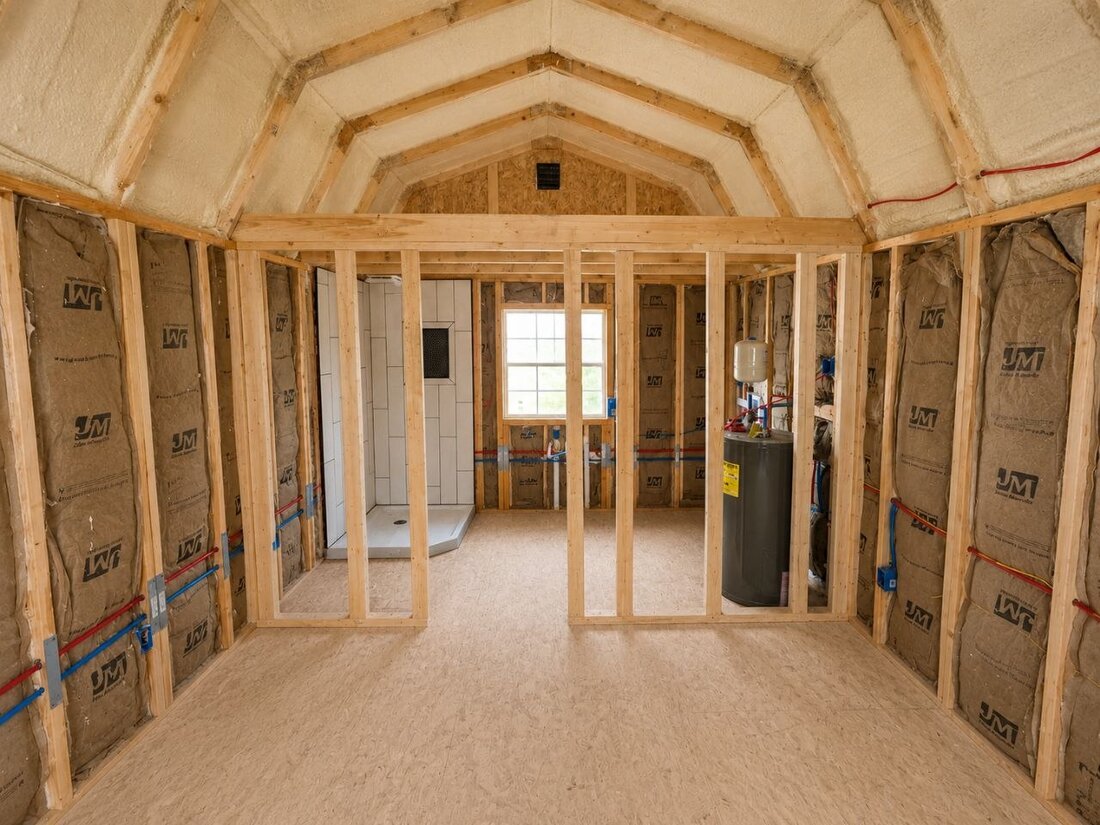 Current build progress facing the bathroom and living area