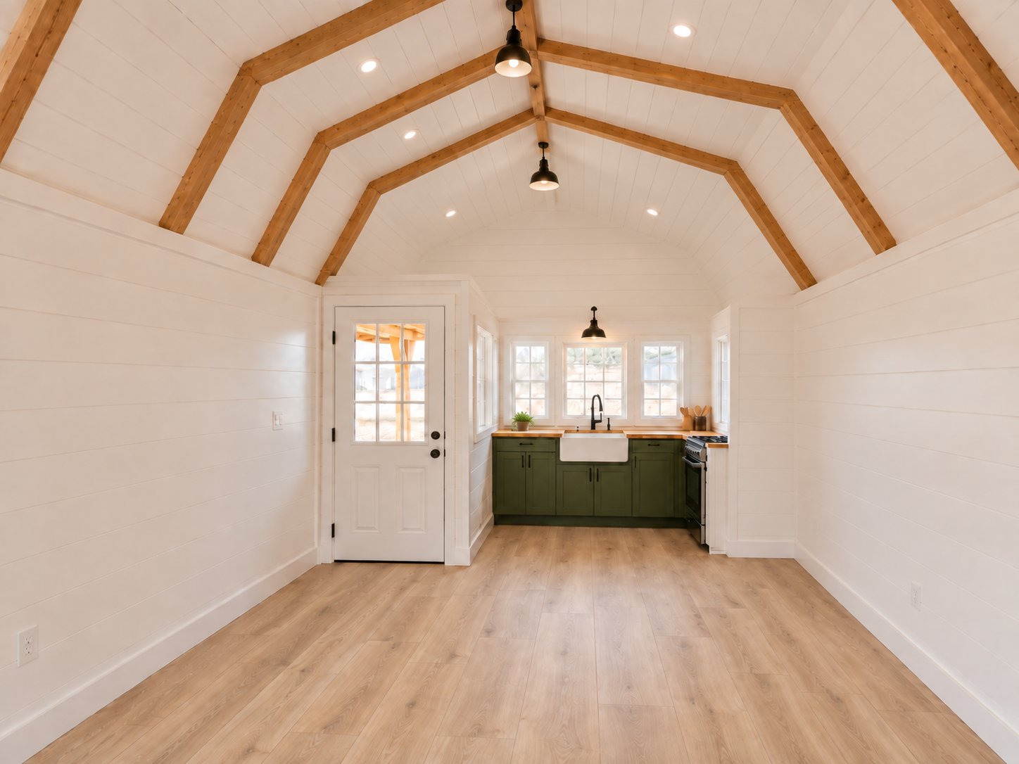 Real finished kitchen with premium LVP flooring, no loft